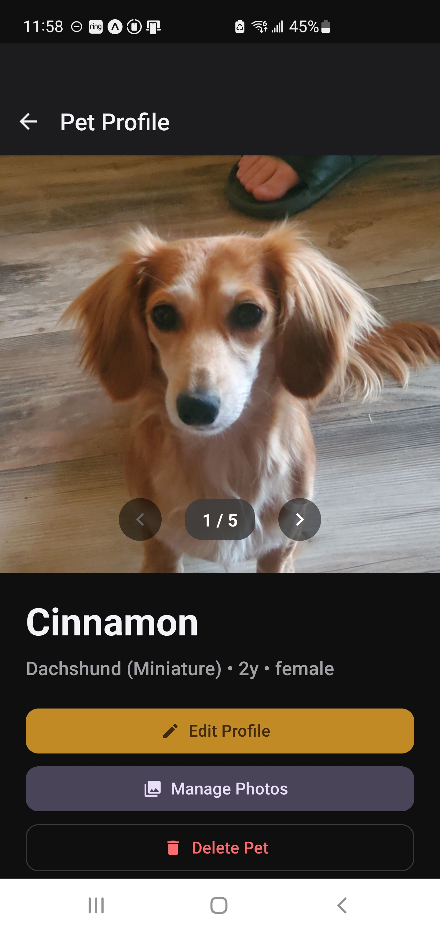 Pet profile